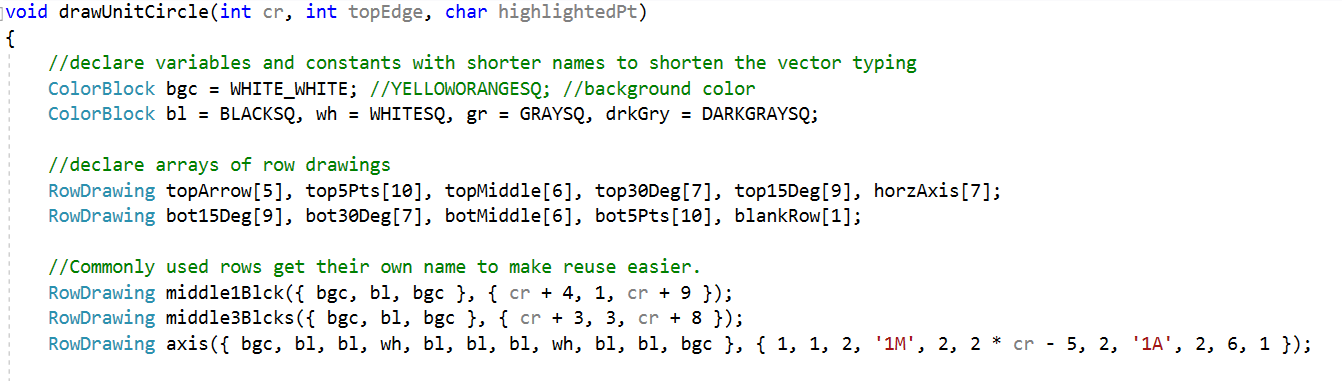 Shows code for instaniating row drawing objects.